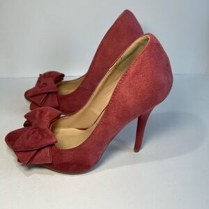Wild Diva Lounge Womens Size 7 Pink Faux Suede Stiletto Heels With Bow